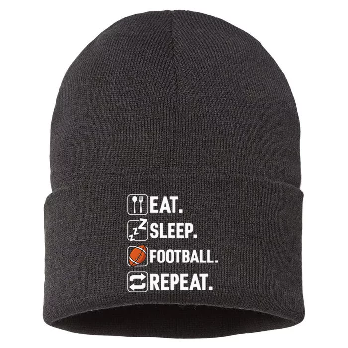 Eat Sleep Football Repeat Funny Football Player Coach Team Sustainable Knit Beanie