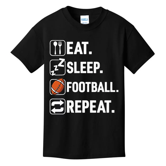 Eat Sleep Football Repeat Funny Football Player Coach Team Kids T-Shirt