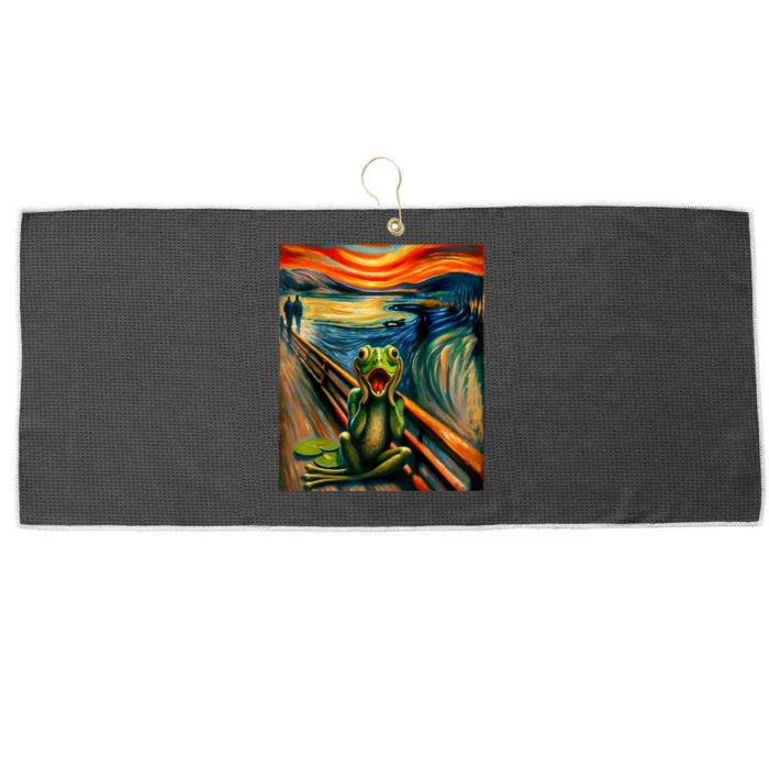 Expressionist Scream For Frog Lovers | Artistic Frog Large Microfiber Waffle Golf Towel