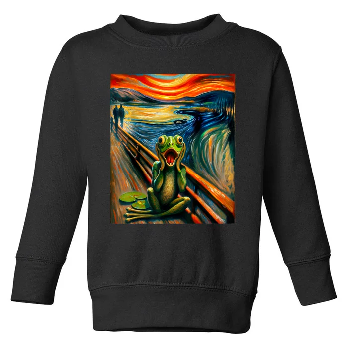 Expressionist Scream For Frog Lovers | Artistic Frog Toddler Sweatshirt