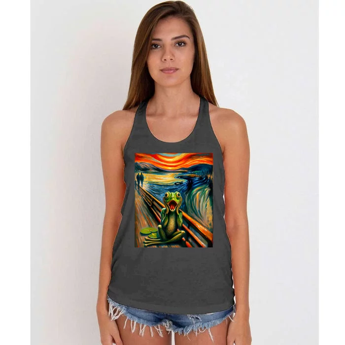 Expressionist Scream For Frog Lovers | Artistic Frog Women's Knotted Racerback Tank