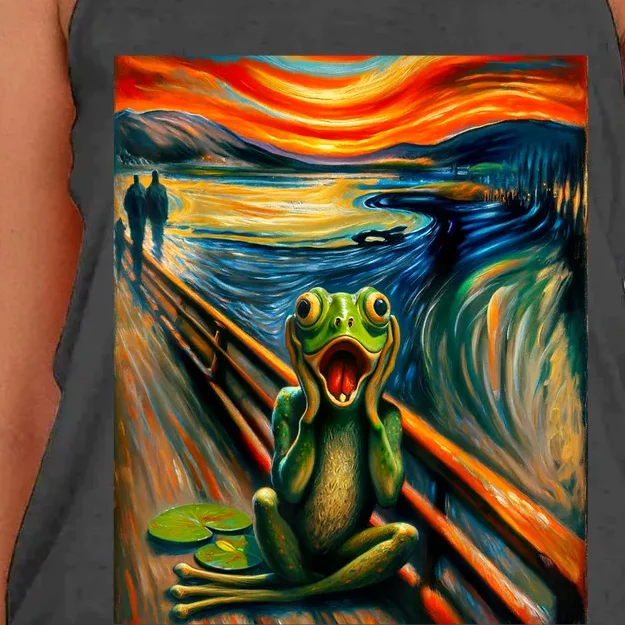 Expressionist Scream For Frog Lovers | Artistic Frog Women's Knotted Racerback Tank