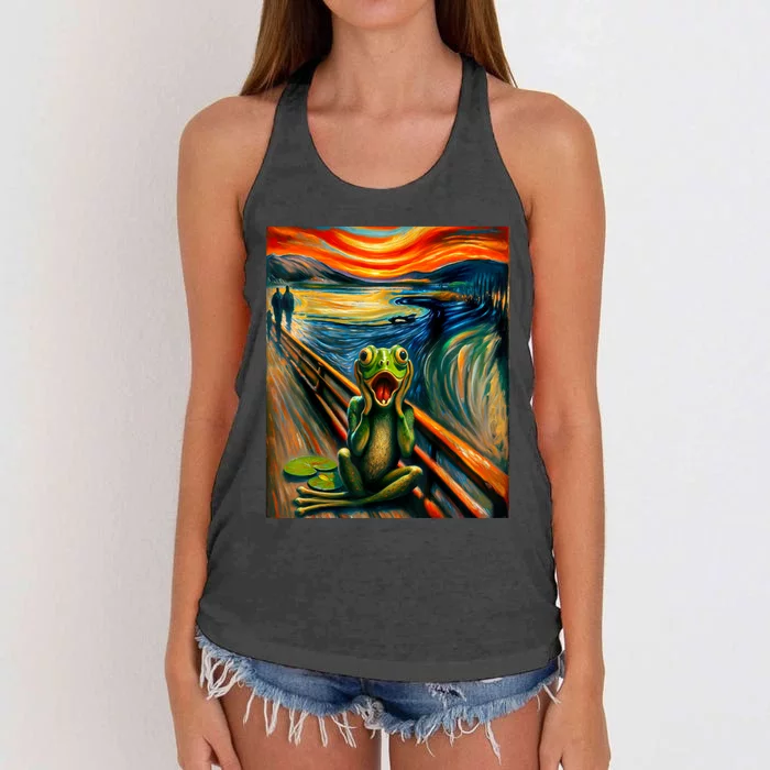 Expressionist Scream For Frog Lovers | Artistic Frog Women's Knotted Racerback Tank