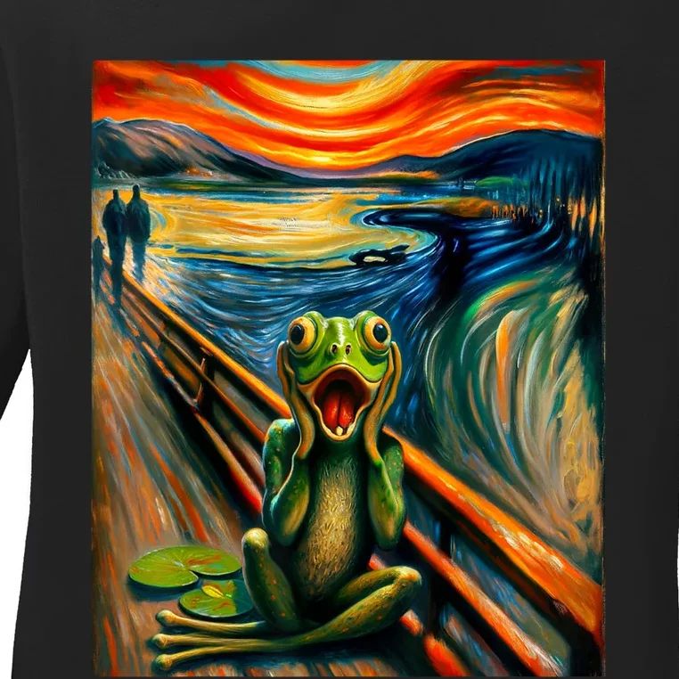 Expressionist Scream For Frog Lovers | Artistic Frog Ladies Long Sleeve Shirt