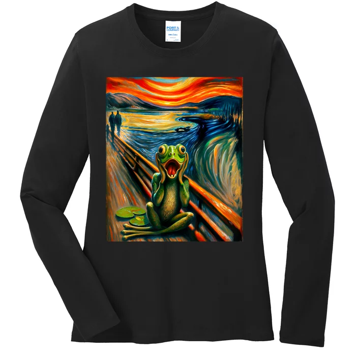 Expressionist Scream For Frog Lovers | Artistic Frog Ladies Long Sleeve Shirt