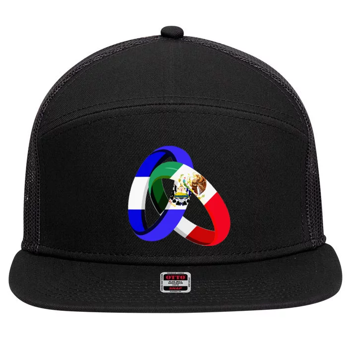 El Salvador Flag Mexico Grown Ring Marriage Wedding 7 Panel Mesh Trucker Snapback Hat