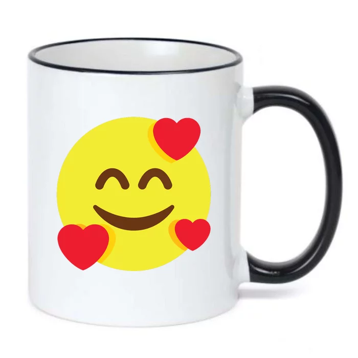 Emoticon Smiling Face With Hearts Black Color Changing Mug