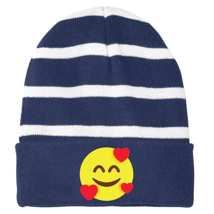 Emoticon Smiling Face With Hearts Striped Beanie with Solid Band