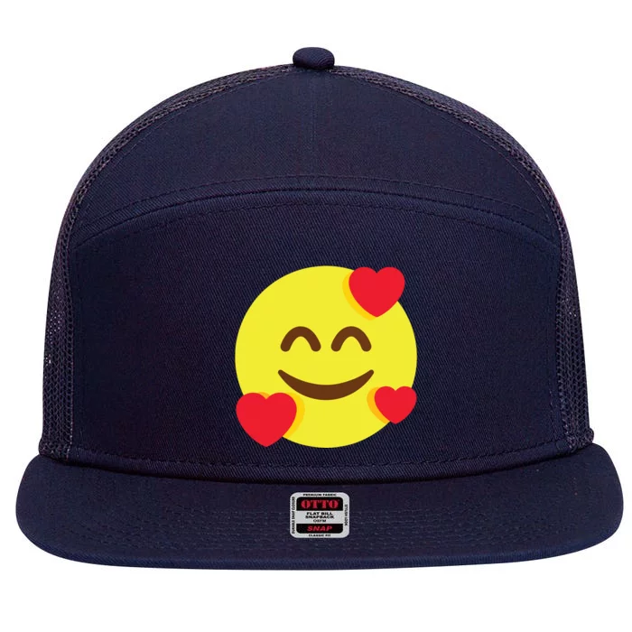 Emoticon Smiling Face With Hearts 7 Panel Mesh Trucker Snapback Hat