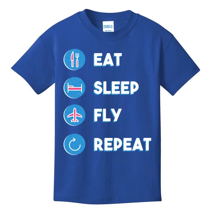 Eat Sleep Fly Repeat Funny Aviator Pilot Cute Cool Gift Kids T-Shirt