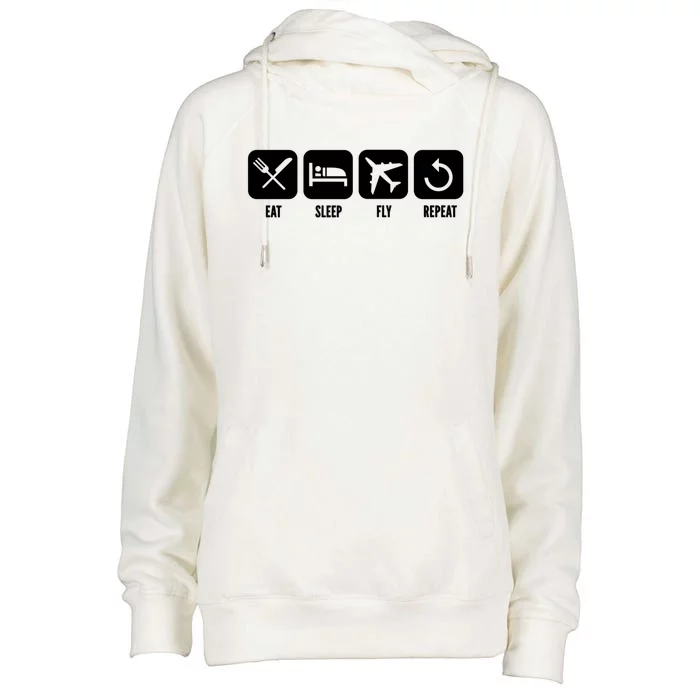 Eat Sleep Fly Repeat Pilot Aviator Gift Womens Funnel Neck Pullover Hood