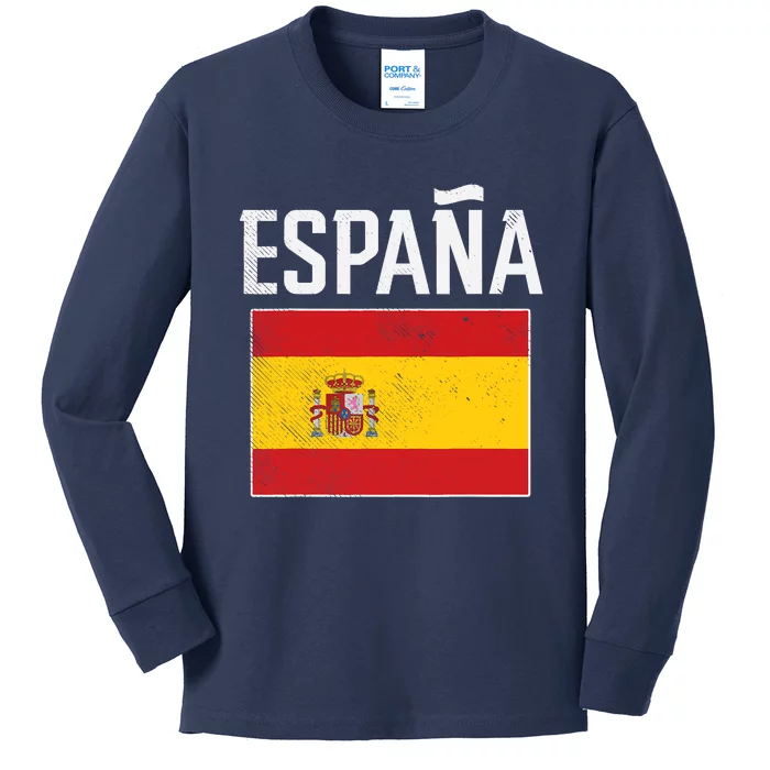 Espana Spain Flag Spanish Soccer Kids Long Sleeve Shirt