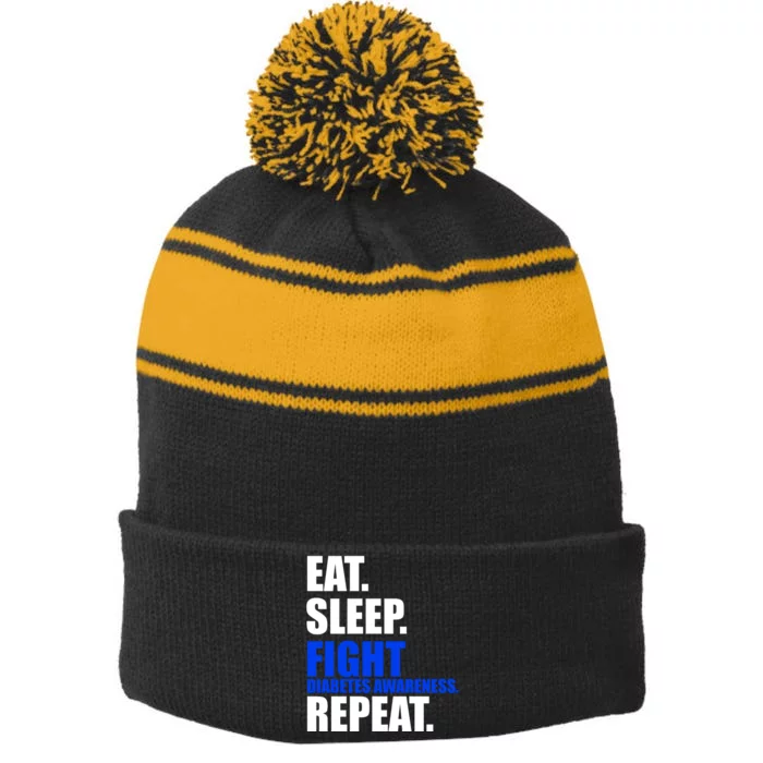 Eat Sleep Fight Diabetes Awareness Repeat Stripe Pom Pom Beanie