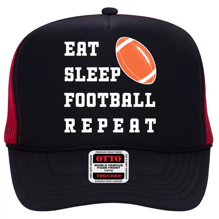 Eat Sleep Football Repeat High Crown Mesh Trucker Hat