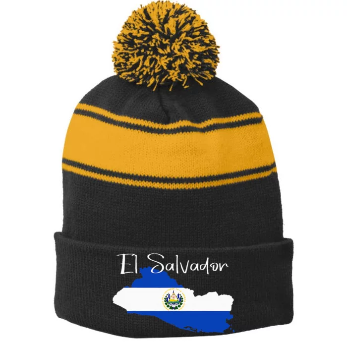 El Salvador Flag  El Salvador Map Salvador Stripe Pom Pom Beanie