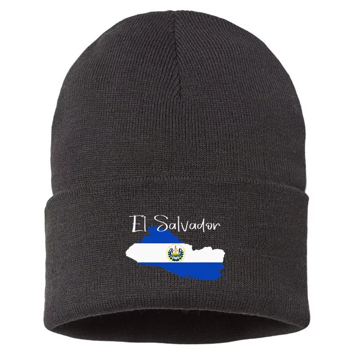 El Salvador Flag  El Salvador Map Salvador Sustainable Knit Beanie