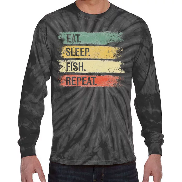 Eat Sleep Fish Repeat Funny Fishing Gifts Fisherman Vintage Tie-Dye Long Sleeve Shirt