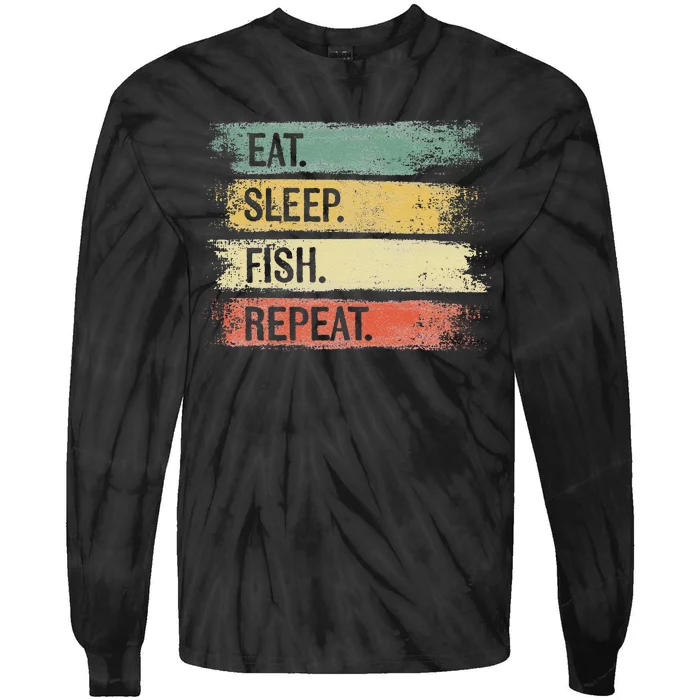 Eat Sleep Fish Repeat Funny Fishing Gifts Fisherman Vintage Tie-Dye Long Sleeve Shirt