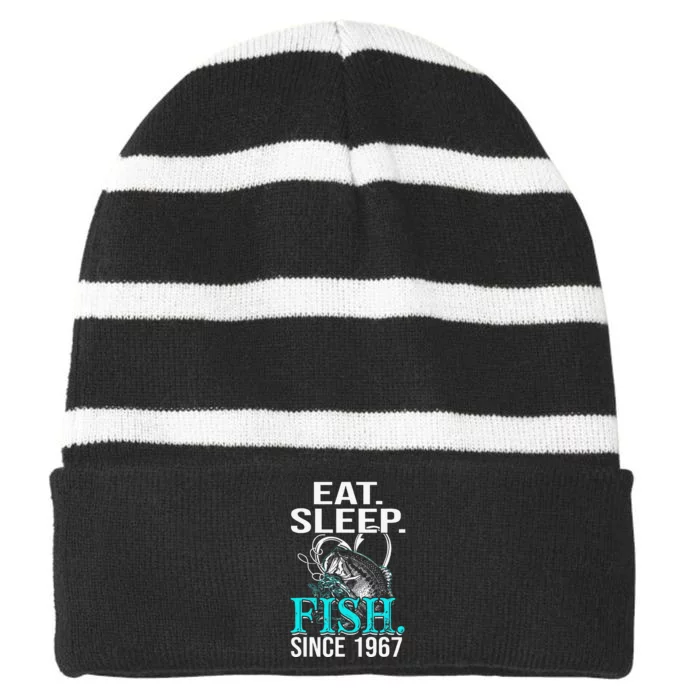 Eat Sleep Fish Since 1967 51st Birthday Gift Fisher Striped Beanie with Solid Band