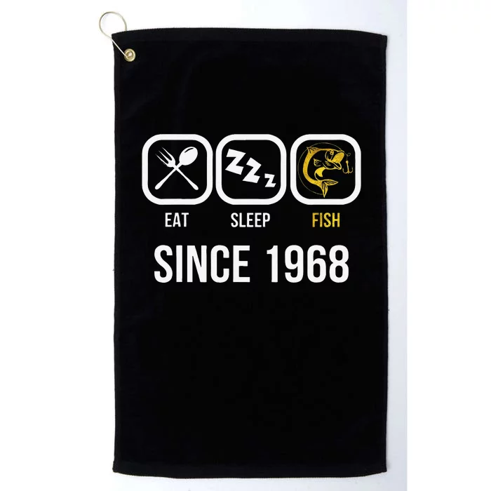 Eat Sleep Fish Since 1968 50th Birthday Fishing Platinum Collection Golf Towel