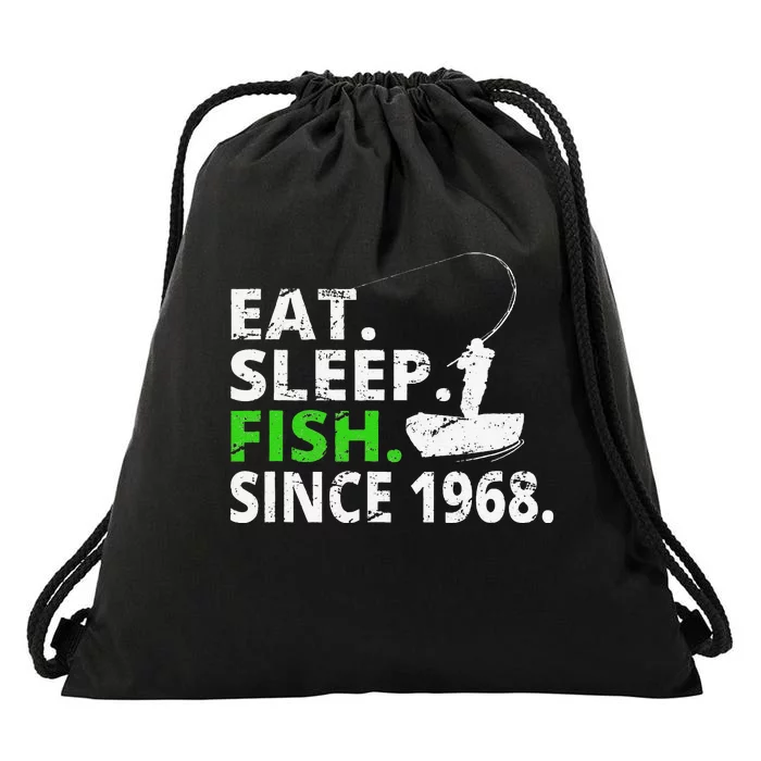 Eat Sleep Fish Since 1968 51st Birthday Fishing Gift Drawstring Bag