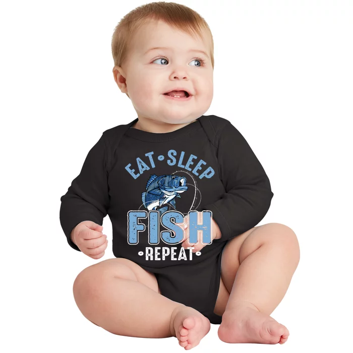 Eat Sleep Fish Repeat Baby Long Sleeve Bodysuit