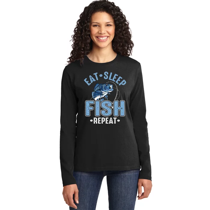 Eat Sleep Fish Repeat Ladies Long Sleeve Shirt