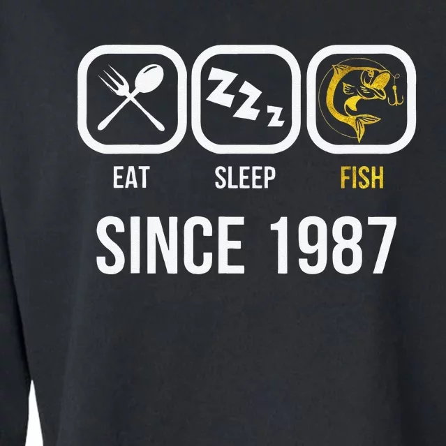 Eat Sleep Fish Since 1987 31st Birthday Fishing Cropped Pullover Crew