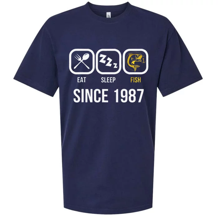 Eat Sleep Fish Since 1987 31st Birthday Fishing Sueded Cloud Jersey T-Shirt