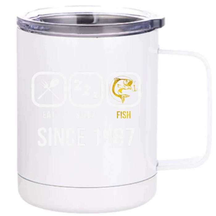 Eat Sleep Fish Since 1987 31st Birthday Fishing Front & Back 12oz Stainless Steel Tumbler Cup