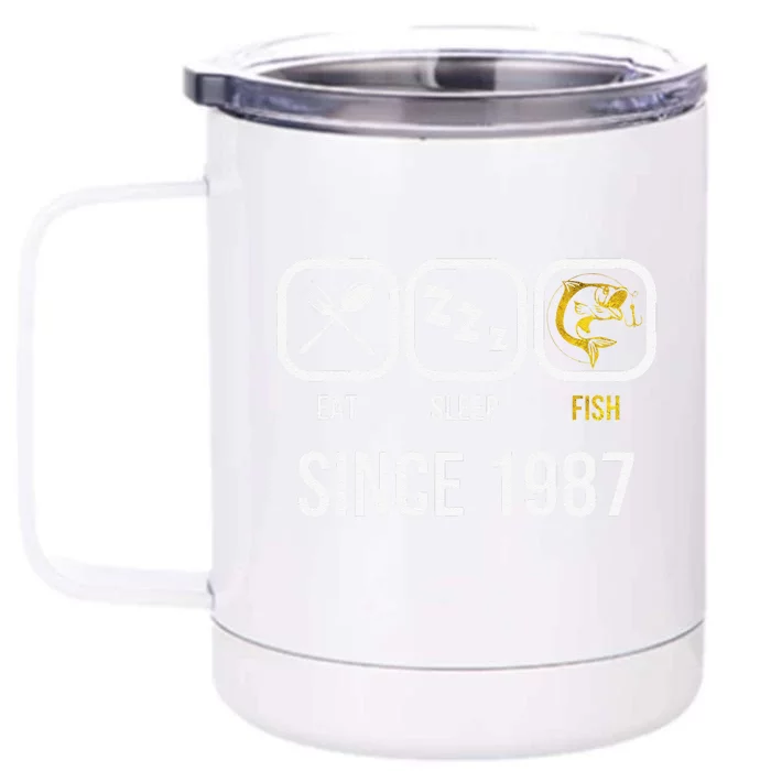 Eat Sleep Fish Since 1987 31st Birthday Fishing Front & Back 12oz Stainless Steel Tumbler Cup