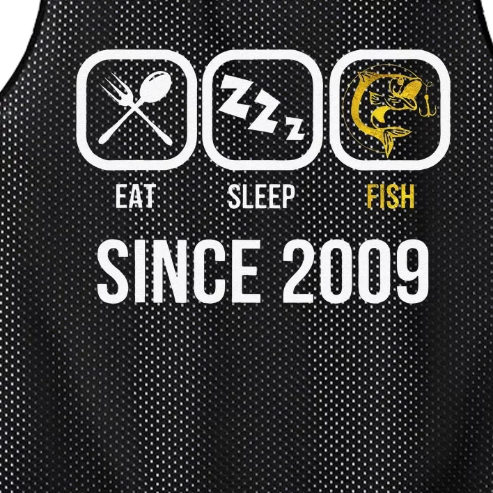 Eat Sleep Fish Since 2009 9th Birthday Fishing Mesh Reversible Basketball Jersey Tank