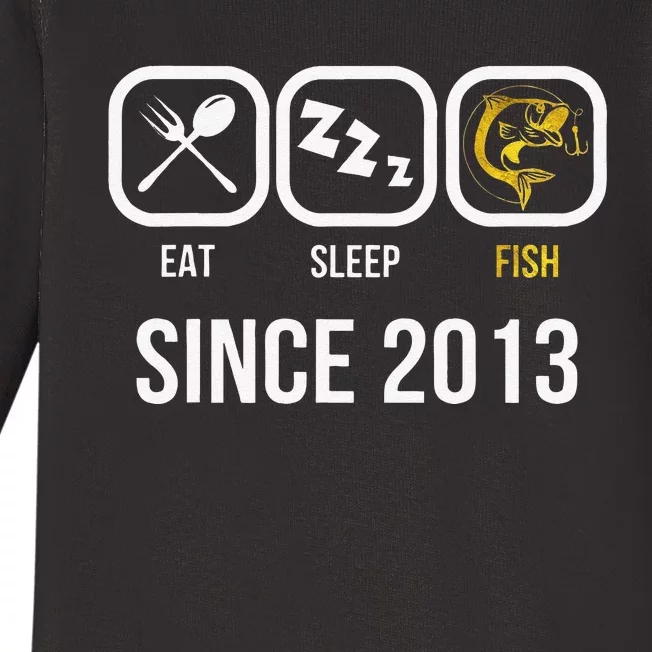 Eat Sleep Fish Since 2013 5th Birthday Fishing Baby Long Sleeve Bodysuit