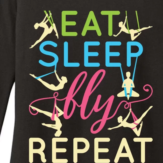 Eat Sleep Fly Repeat Cool Aerial Yoga Silks Gift Womens CVC Long Sleeve Shirt