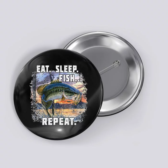 Eat Sleep Fish Repeat Bass Fishing Funny Gifts Button