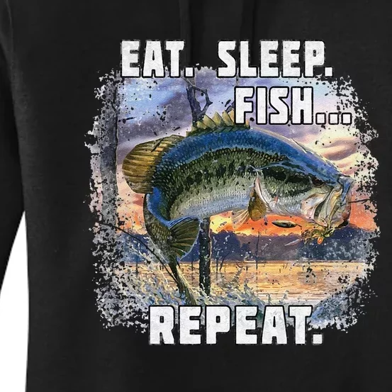 Eat Sleep Fish Repeat Bass Fishing Funny Gifts Women's Pullover Hoodie