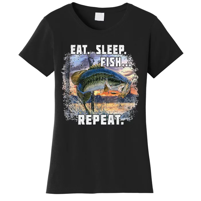 Eat Sleep Fish Repeat Bass Fishing Funny Gifts Women's T-Shirt