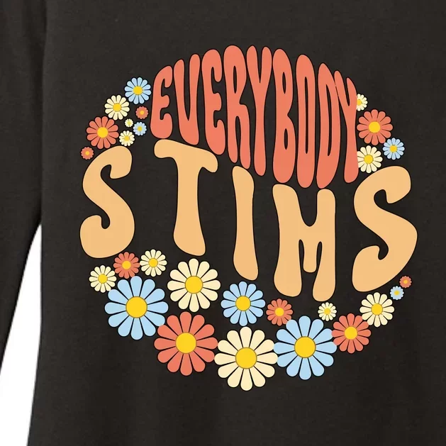 Everybody Stims Floral Retro Flower Womens CVC Long Sleeve Shirt