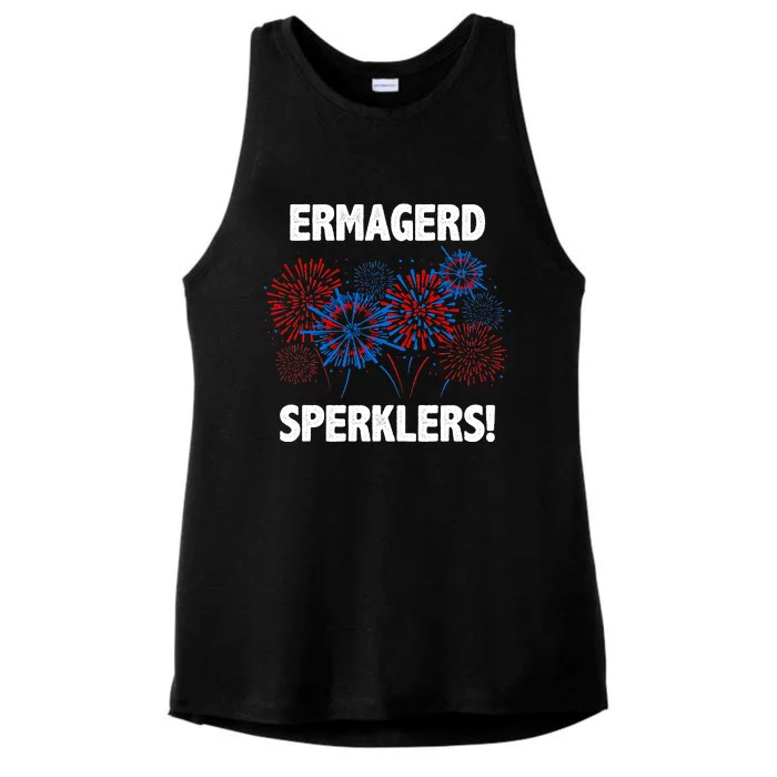 Ermagerd Sperklers Funny 4th Of July Fireworks Ladies Tri-Blend Wicking Tank