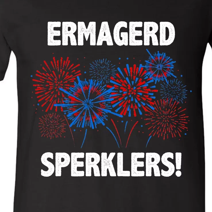 Ermagerd Sperklers Funny 4th Of July Fireworks V-Neck T-Shirt