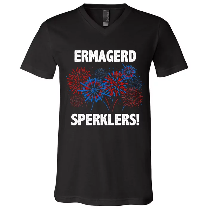 Ermagerd Sperklers Funny 4th Of July Fireworks V-Neck T-Shirt