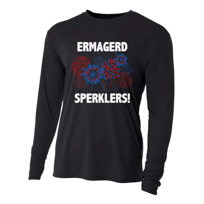 Ermagerd Sperklers Funny 4th Of July Fireworks Cooling Performance Long Sleeve Crew