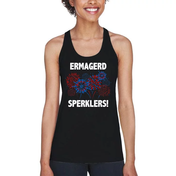 Ermagerd Sperklers Funny 4th Of July Fireworks Women's Racerback Tank