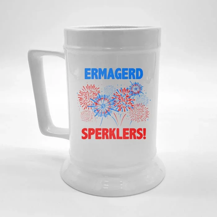 Ermagerd Sperklers Funny 4th Of July Fireworks Front & Back Beer Stein