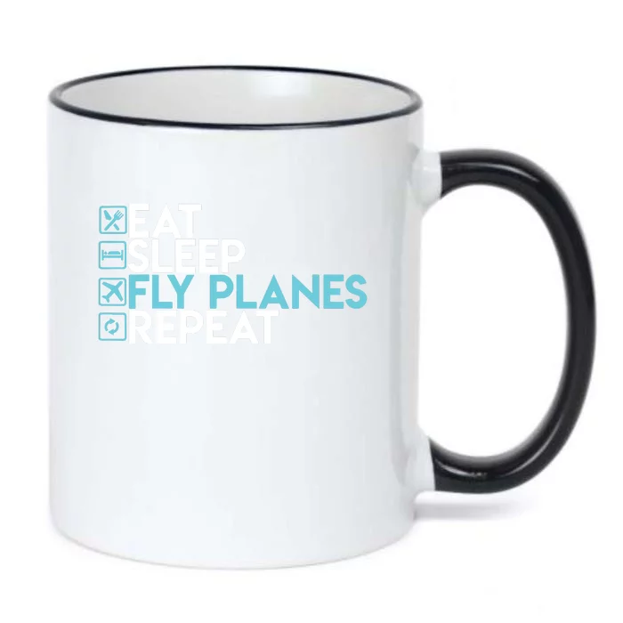 Eat Sleep Fly Planes Repeat Trendy Airplane Pilot Black Color Changing Mug