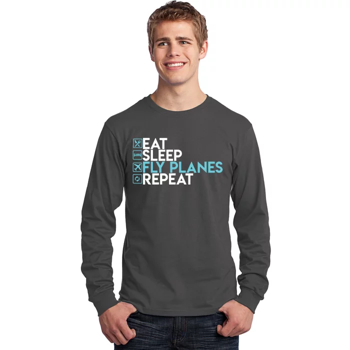 Eat Sleep Fly Planes Repeat Trendy Airplane Pilot Long Sleeve Shirt