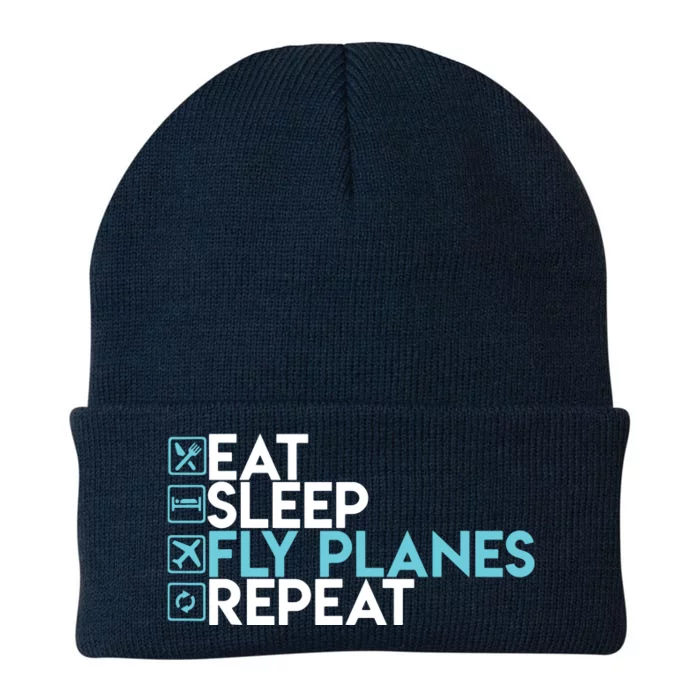 Eat Sleep Fly Planes Repeat Trendy Airplane Pilot Knit Cap Winter Beanie