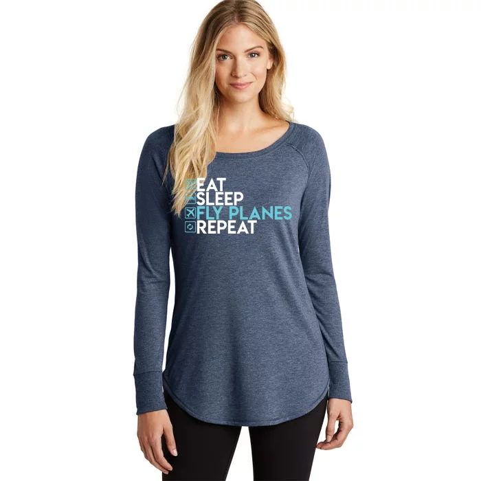 Eat Sleep Fly Planes Repeat Trendy Airplane Pilot Women's Perfect Tri Tunic Long Sleeve Shirt