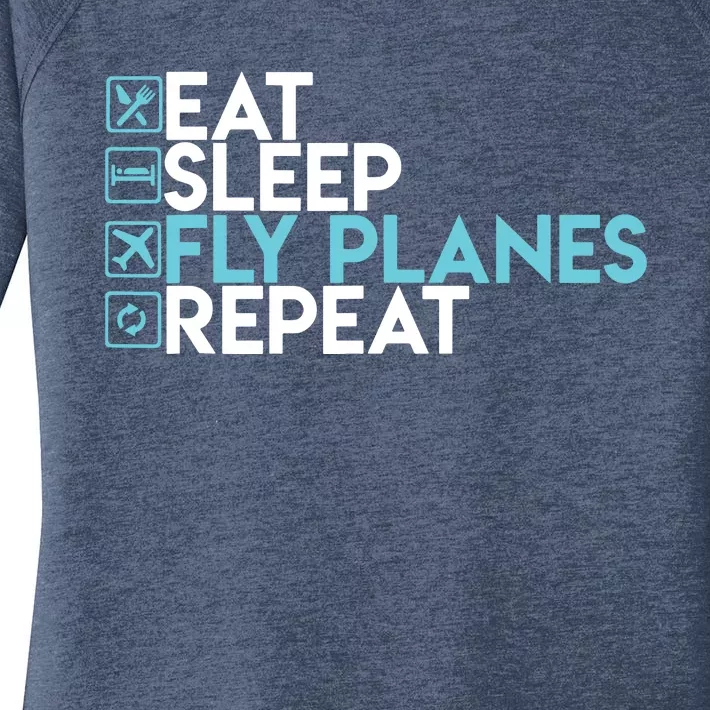 Eat Sleep Fly Planes Repeat Trendy Airplane Pilot Women's Perfect Tri Tunic Long Sleeve Shirt