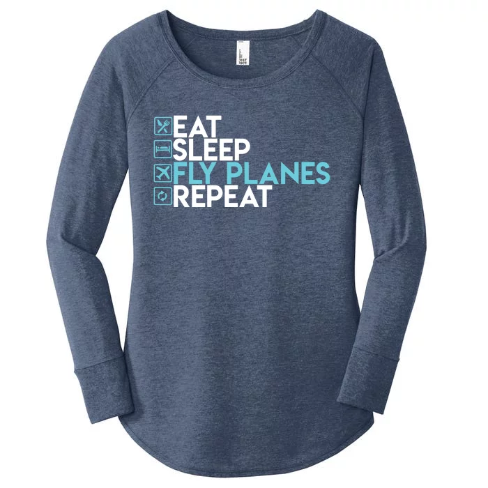 Eat Sleep Fly Planes Repeat Trendy Airplane Pilot Women's Perfect Tri Tunic Long Sleeve Shirt